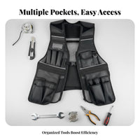 Multi-Compartment Tool Vest All Seasons Reflective Construction Vest Wear-Resistant Workwear for Electricians, Technicians, Job Site, Workshop