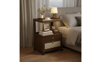 Rolling Nightstand with Drawers Locking Casters Mobile Bedside Table Vintage Style 2-Tier Storage Cart with Drawers for Living Room, Small Space