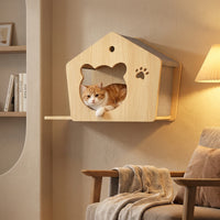 Wall Mounted Cat Furniture Solid Wood Cat Shelves with Transparent Capsule, Perch and Shelves Perches for Large Indoor Kittens Climbing Space Saving