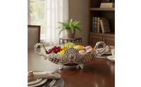 Decorative Serving Dish Silver-Toned Embossed Serving Tray Electroplated Platter for Party Planners, Banquet Tables, Afternoon Tea