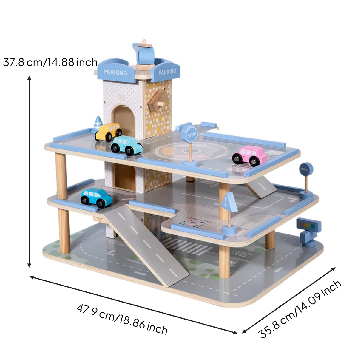 Toy Car Parking Garage with Elevator 3-Level Toy Car Parking Garage Playset Pretend Play Pastel for Children, Playroom, Nursery