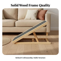 Solid Wood Construction Foldable Wooden Pet Ladder Portable Adjustable Dog Ramp Space-Saving Design for Owners of Senior Pets, Indoors, Home