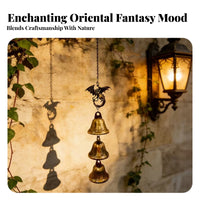Three Bells Dragon Wind Chime Hanging Metal Wind Chime Indoor Outdoor Carved Dragon Bell Decorative for Porch, Yard, Doorway, Room