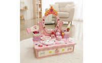Pretend Dress-up Station Box Pink-Themed Play Makeup Vanity with Drawer Tabletop for Playroom
