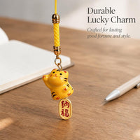 Ceramic Maneki-Neko Persimmon Charm Keychain for Bags and Keys
