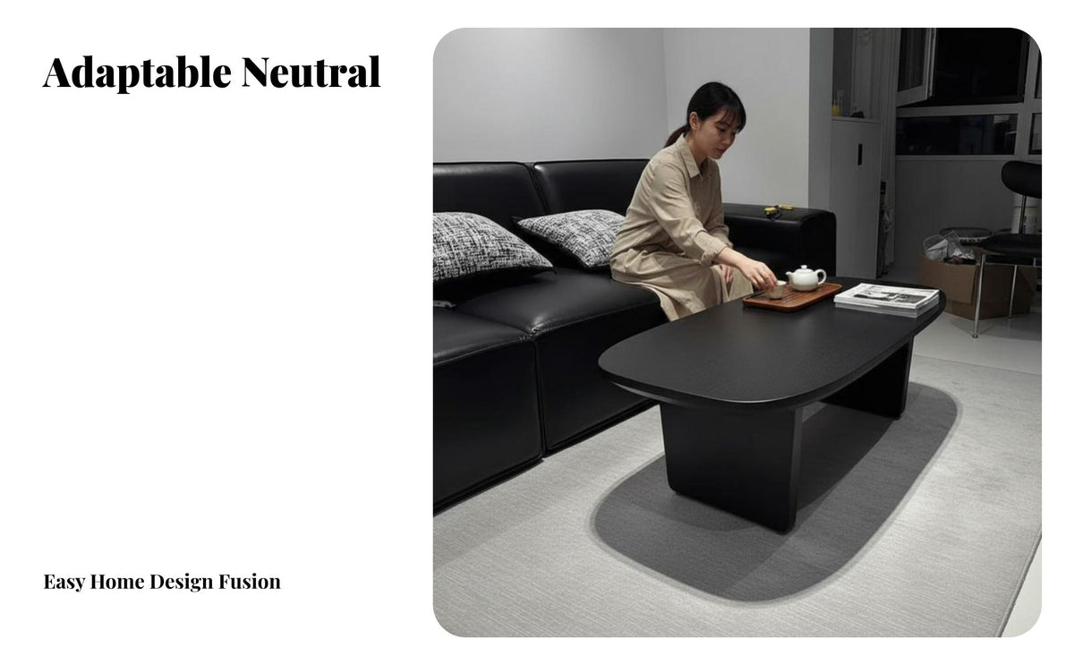 Wabi-Sabi Design Rounded Rectangular Coffee Table Nordic Influence Slab Leg Coffee Table Japanese Aesthetic Living Room Furniture Minimalist Design for Homestay Owners, Interior Designers, Homeowners, Lounge Area, Hotel Lobby