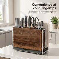 Space Saving Kitchen Utensil Storage Rack for Chefs, Carbon Steel Chopstick Holder and Cutting Board Stand