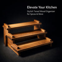 Wooden Tiered Spice Rack Organiser for Countertop, Tier Freestanding Kitchen Storage Rack, Modern Minimalist, Wood Seasoning Organiser Shelf