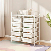 Toy Storage Rack with Bins Mobile Toy Storage Cart with Wheels Pull-out Shelf Unit with Bins for Kids, Young Children, Playroom, Nursery
