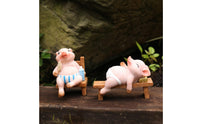 Painted Finish Pink Pig Ornament Tabletop Seated Pig Figurine Cute Creature Statue Decorative Figure for Desktop, Garden, Courtyard
