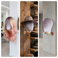 Mannequin Head Stand with Wall Mount Velvet-Covered Mannequin Head with Wall Mount Space-Saving Hat Display Stand for Salon Owners, Hair Salons