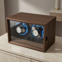 Double Two-Slot Watch Winder Wood-Grain Watch Winder Box Quiet Silent for Nightstand