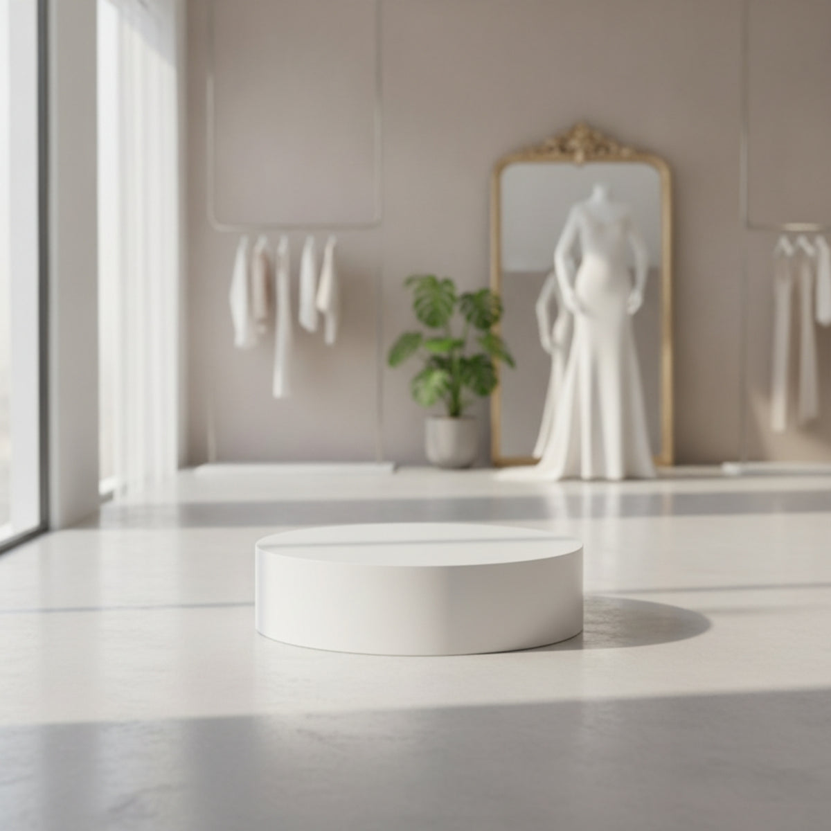 White Round Display Pedestal Minimalist Cylindrical Display Stand Slim Cylindrical Pedestal Modern for Photographers, Merchants, Photography, Livestream, Wedding