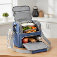 Double Layer Insulated Lunch Bag with Shoulder Strap - Portable & Simple Design