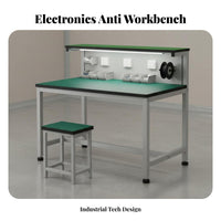 Integrated Light Anti-Static Workbench Thickened Tabletop ESD Safe Desk Heavy Duty Electronics Repair Table Long-Lasting Steel Frame for Technicians, Engineers, Factory Workers, Workshop Oratory