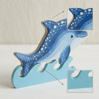 Wooden Dolphin Ornament with Wave Base Blue Dolphin Figurine with Wave Base Nautical Tabletop Decor Marine for Shelf
