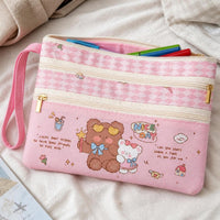Cute Double-Layer Pencil Case with Handle, Waterproof Storage Pouch for Students, Keys, and Cards