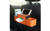 Vehicle Seat Back Organizer with Beverage Holder Holder Hanging Hooks Back Organizer Easy Installation Backseat Storage Box with Beverage Holder