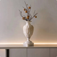 Vase with Pedestal Base Faux Jade Ribbed Vase Antique Evocative Flower Holder for Decorators