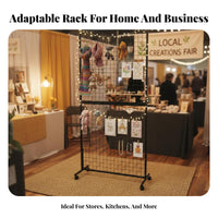 Versatile Metal Grid Display Rack Easy Assembly Wire Grid Panel Rack Multifunctional Freestanding Gridwall Display Long-Lasting for Shop Owners, Exhibitors, Street Markets, Exhibitions, Temporary Shops, Supermarkets