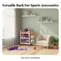 Lockable Wheels Home Gym Storage Rack Multi-Tier Design Rolling Workout Equipment Organizer Large Capacity Rolling Fitness Equipment Cart Includes Accessory Hooks