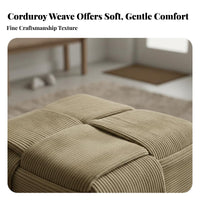Nordic Design Woven Cube Ottoman Corduroy Upholstery Woven Cube Pouf Multi-Functional Footstool Creative Seating for Home Decorators, Interior Designers, Entryway, Living Room, Bedroom, Lounge Area