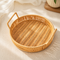 Home Storage Basket with Handles, Round Fruit Storage Basket, Brown Synthetic Polymer for Kitchen & Living Room, 4 Pieces