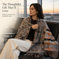 Women's Winter Tassel Scarf Shawl, Ethnic Geometric Cashmere Feel, Thick Warm Neck Wrap