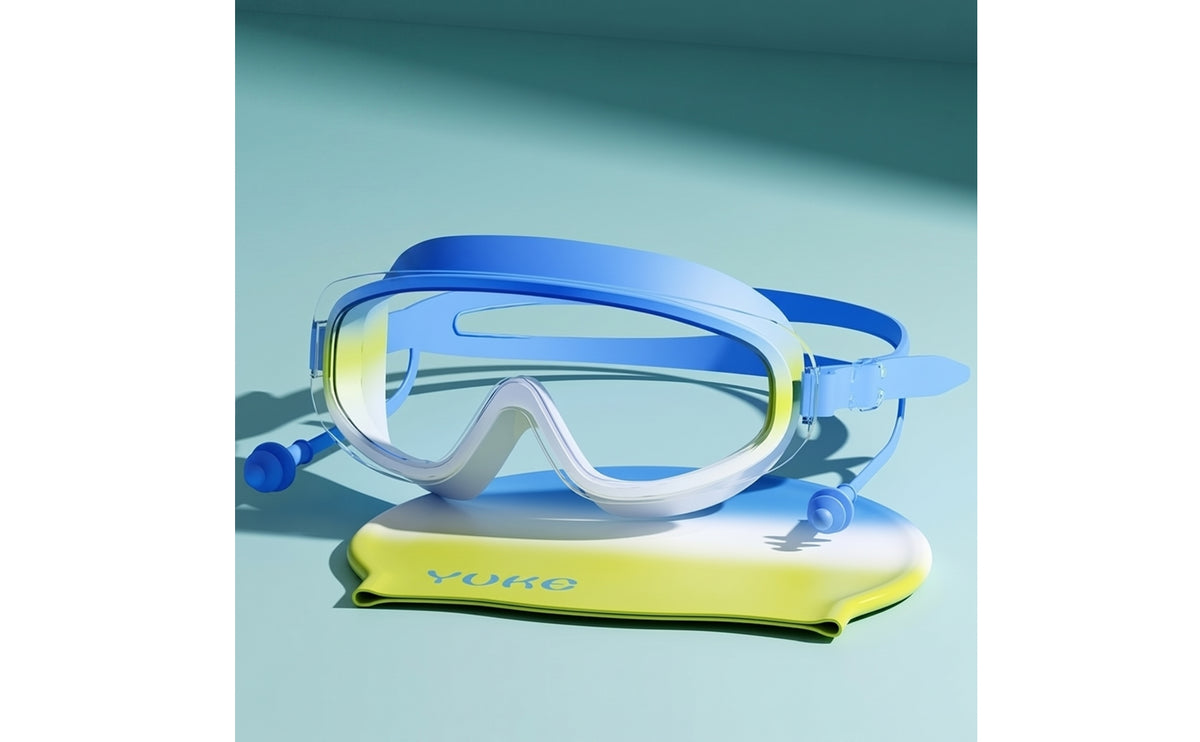 Swim Goggles with Swim Cap Anti-Fog Eyewear Wide-View for Children, Young Swimmers, Pool Practice