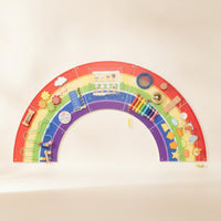 Large Rainbow Play Board Child-Centered Busy Board with Xylophone Multicolor Sensory Wall Panel Space-Saving for Toddlers, Playroom, Classroom