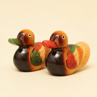 Carved Wooden Ducks Cute Duck Figurines with Ribbons Glossy for Living Room