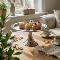 Pedestal Dessert Stand with Raised Rim Reflective Serving Platter Non-Porous