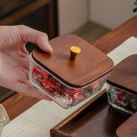 Wood Tray with Glass Bowls Decorative Snack Platter with Glass Compartments Snack Box with 4 Compartments Dustproof Compact
