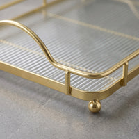 Decorative Tray Acrylic with Metal Handles and Striped Pattern, Serving for Coffee Table and Vanity Rectangular with for Kitchen