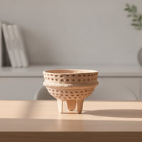 Honeycomb Textured Paper Pulp Vase Artisanal Look Vase with Handles Rustic Vessel Sculptural for Shelf Display