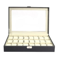 24 Compartment Watch Box Clean-Keeping-Resistant Watch Display Case with Glass Top Removable Pillows Water-Resistant for Men
