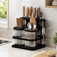 Knife Block Without Knives, Matte, Wall-Mounted for Small Apartments, Kitchen Knife Holder with Utensil Organizer, Carbon Metal