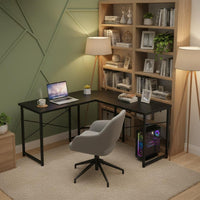 Space Saving Design L-Shaped Gaming Desk Ample Workspace Corner Computer Desk Spacious Desktop L-Form Computer Table Sturdy Metal Frame for Gamers, Students, Bedroom