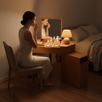 Corner Vanity Desk with Mirror Space-Saving Triangular Makeup Table Set Built-in Storage Hinged Lid Vanity with Side Cabinet for Small Apartment