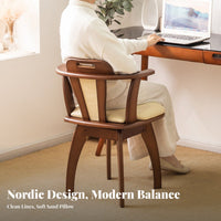 Nordic Design Swivel Spindle Back Chair Minimalist Design Swivel Base Armchair Multi-Purpose Dining Seat Ergonomic Backrest for Telecommuting Workers, Students, Homeowners, Balcony, Home Office, Bedroom, Living Room
