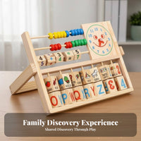 Educational Wooden Abacus Clock Toy Colorful Alphabet Number Learning Board Develops Fine Movement Skills for Preschoolers, Toddlers