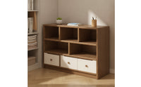 Storage Cabinet with Cubbies Wood-Grain Wooden Bookcase with Shelves Freestanding Bookcase with Doors for Living Room, Study Area, Bedroom