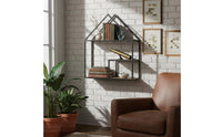 Metal and Wood Display Shelf Retro Industrial Wall-Mounted Shelf for Study Room, Bedroom, Entryway