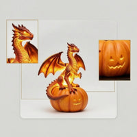 Dragon-Adorned Pumpkin Halloween Pumpkin Figurine with Dragon Decorative for Desk