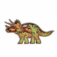 Hand Carved 3D Wooden Dinosaur Carving Multi-Layer Design Layered Wood Dinosaur Rustic Design Creature Figurine Creative Gift for Children, Office, Bedroom, Living Room