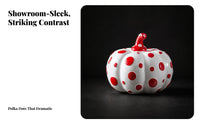 Halloween Pumpkin Figurine | Flat Base for Tabletop Display, Playful Polka Dot Design, Resin Pumpkin, Garden