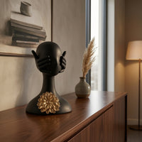 Resin Figurine with Flower Sculptural Bust Sculpture Painted Abstract Figure for Shelf