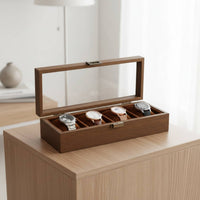 Watch Display Case with Glass Lid Padded Watch Box with Glass Lid Hinged Jewelry Display Box for Dresser
