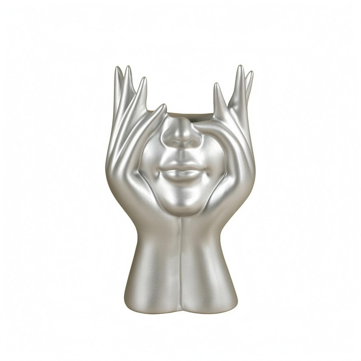 Hand-Shaped Sculptural Face Vase Open Top Face Vase Glossy Finish Home Decor Decorative