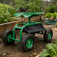 Seated Harvesting Cart Tool Tray Garden Work Sit on Wheels for Gardeners